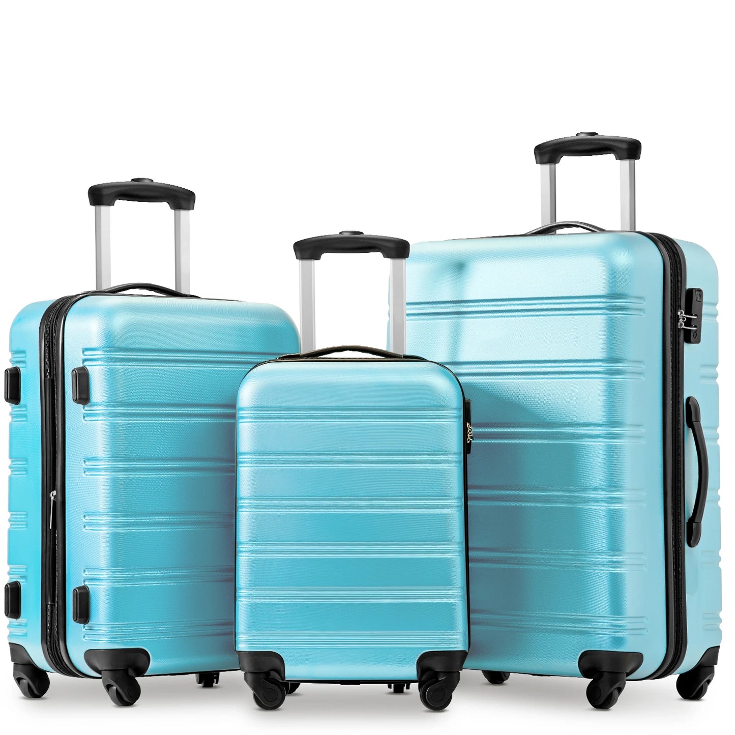 Set of 3 suitcases，expandable hand luggage , hard-shell case, roll case, travel case, , M-L-XL set, ABS material, light blue