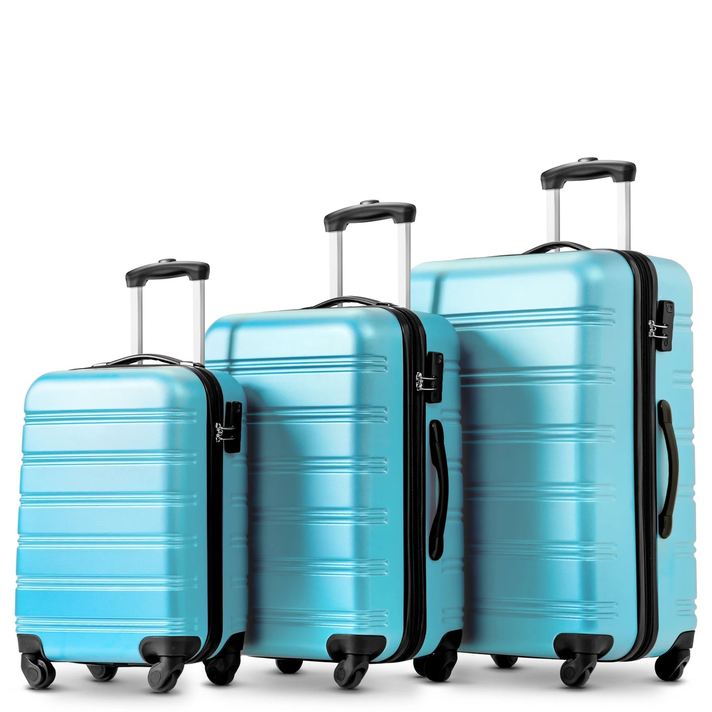 Set of 3 suitcases，expandable hand luggage , hard-shell case, roll case, travel case, , M-L-XL set, ABS material, light blue