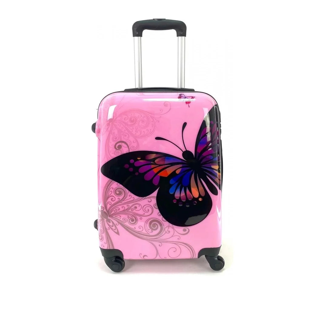 Cosshano Suitcase Cabin Carry Luggage Travel Airplane Hard 4 Wheel 360 Size 55x35x20cm Travel Butterfly Print