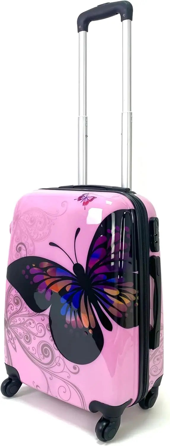 Cosshano Suitcase Cabin Carry Luggage Travel Airplane Hard 4 Wheel 360 Size 55x35x20cm Travel Butterfly Print