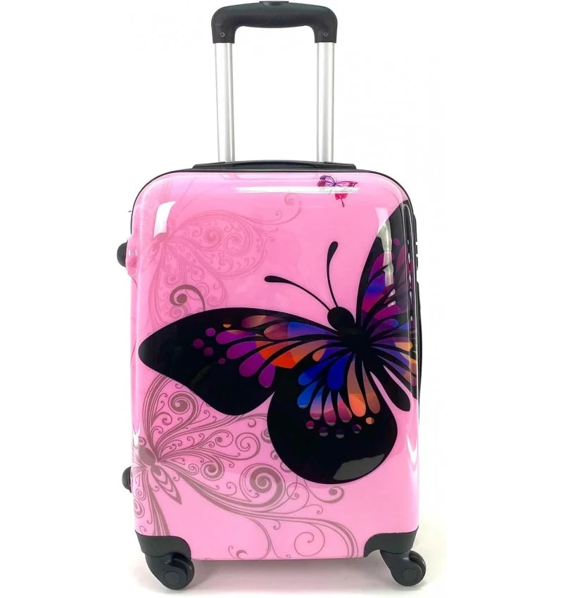 Cosshano Suitcase Cabin Carry Luggage Travel Airplane Hard 4 Wheel 360 Size 55x35x20cm Travel Butterfly Print