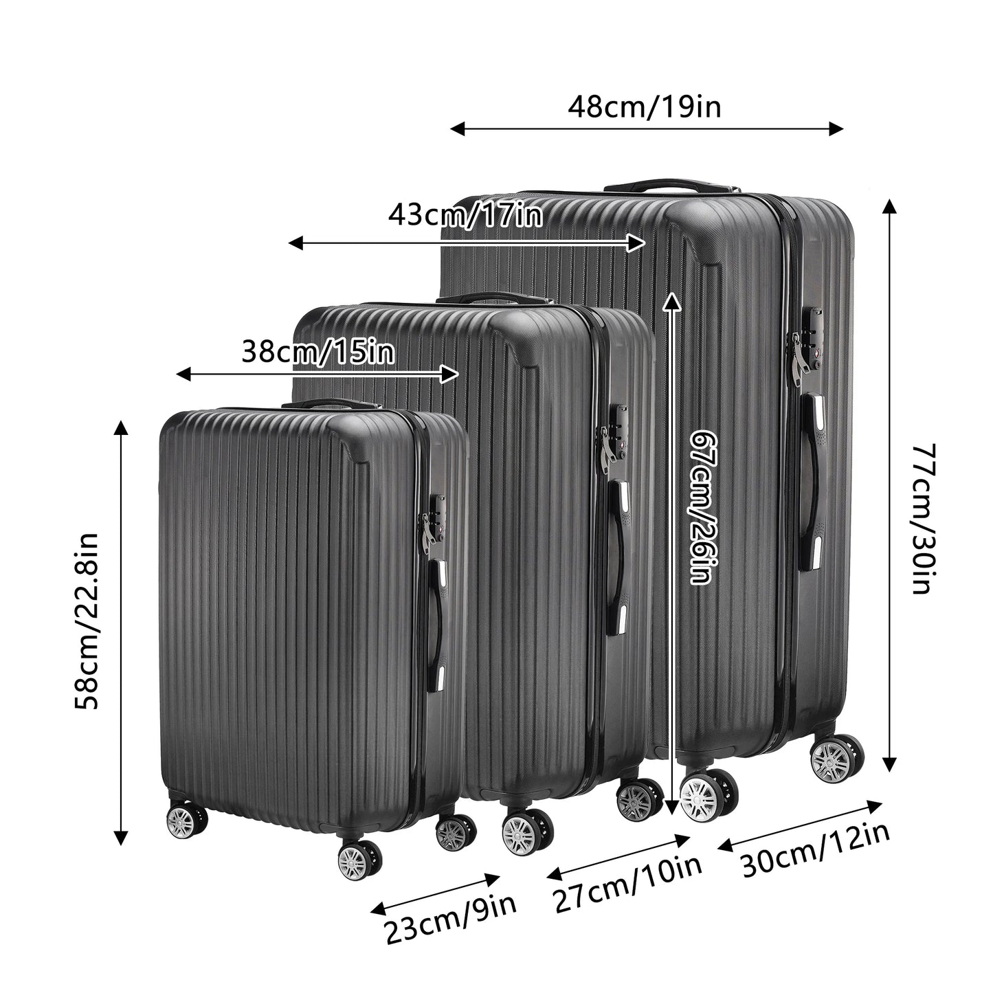 Luggage Set of 3 with Lock, 4 Rolling Spinner Wheels, ABS Lightweight Trolley Travel Suitcase for Hand Luggage Business Trip