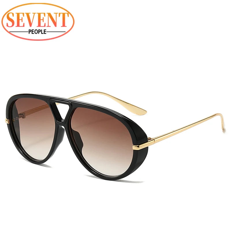 Oval Oversized Punk Sunglasses Women 2025 Luxury Vintage Metal Toad Frame Double Beam Sunglass Trendy UV400 Protection Eyewear