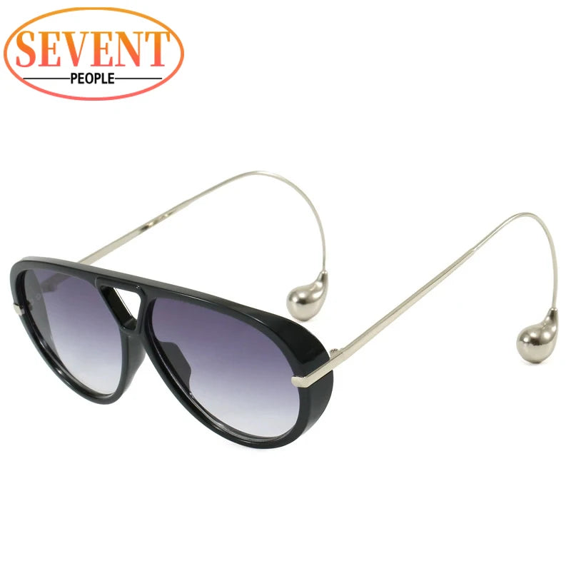 Oval Oversized Punk Sunglasses Women 2025 Luxury Vintage Metal Toad Frame Double Beam Sunglass Trendy UV400 Protection Eyewear