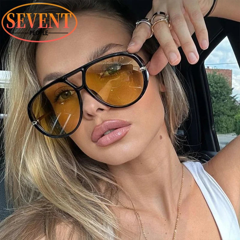 Oval Oversized Punk Sunglasses Women 2025 Luxury Vintage Metal Toad Frame Double Beam Sunglass Trendy UV400 Protection Eyewear