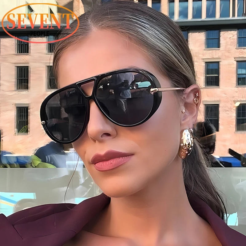 Oval Oversized Punk Sunglasses Women 2025 Luxury Vintage Metal Toad Frame Double Beam Sunglass Trendy UV400 Protection Eyewear