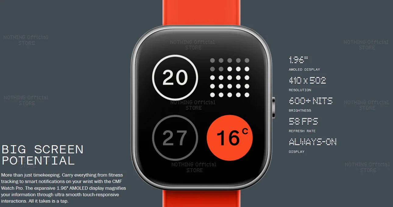 Global Version CMF by Nothing Watch Pro 1.96" AMOLED Bluetooth 5.3 BT Calls with AI Noise Reduction GPS Smartwatch CMF watch Pro