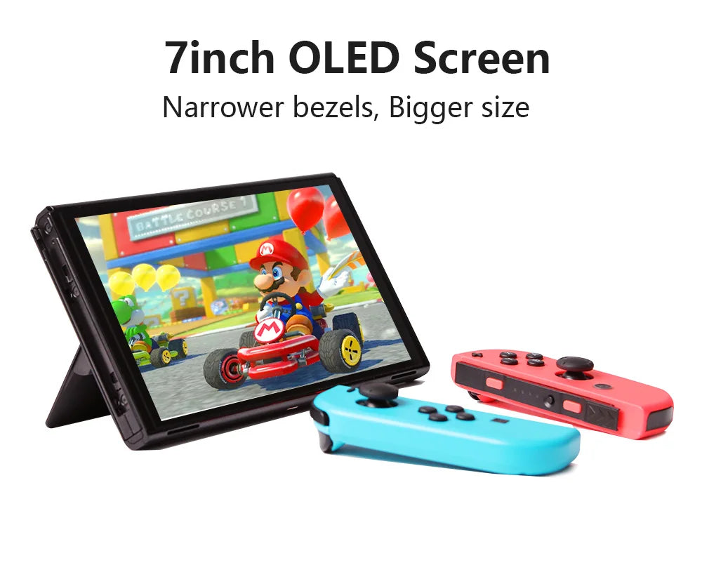 Nintendo Switch OLED Video Game Console with Joy Con 7 Inch OLED Screen TV Tabletop Handheld Mode 64GB White and Blue Red Set