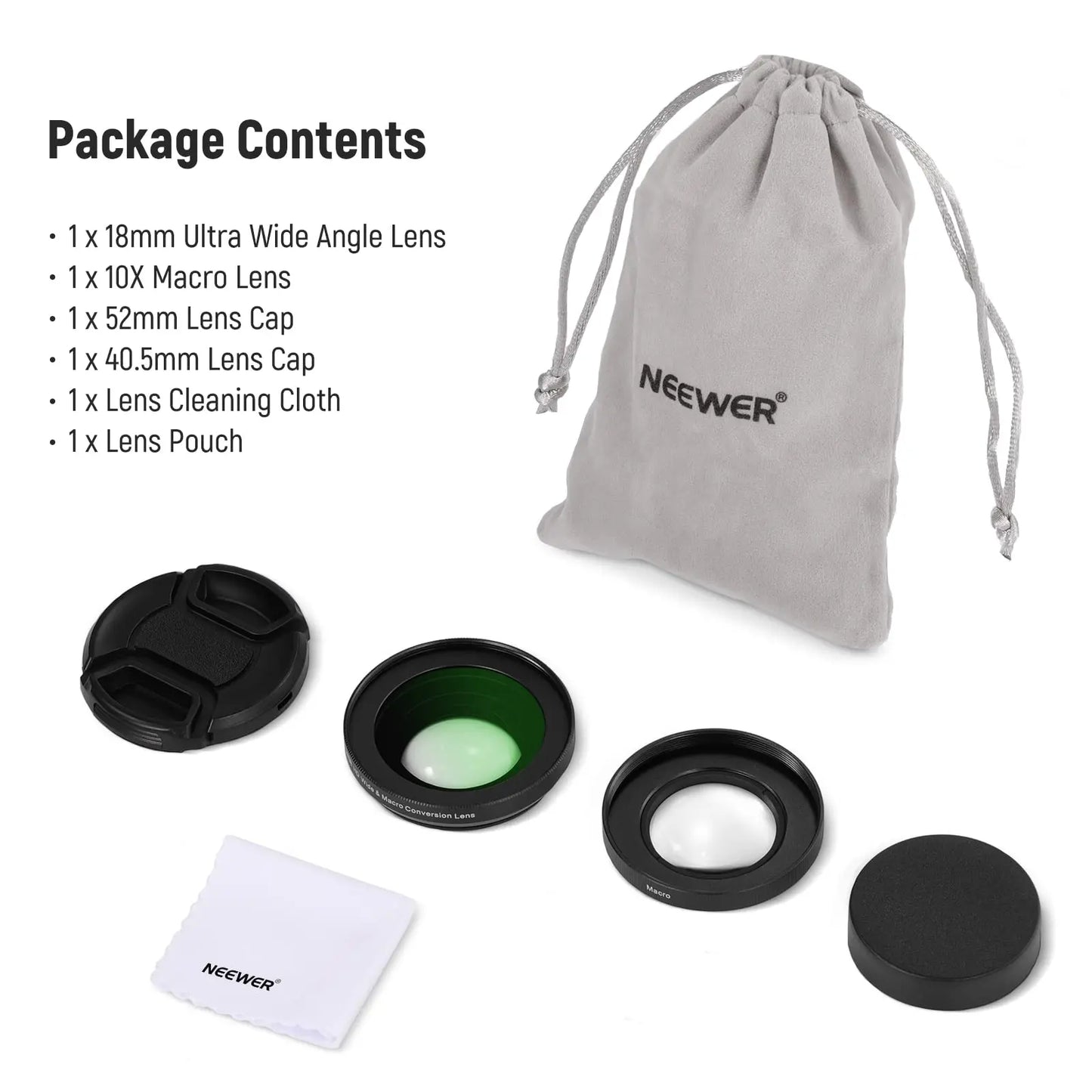 NEEWER 40.5mm HD Wide Angle Lens For Sony ZV-1F ZV-E10 A5000 A6000,2 in 1 18mm Wide Angle & 10x Macro Additional Lens Adapter