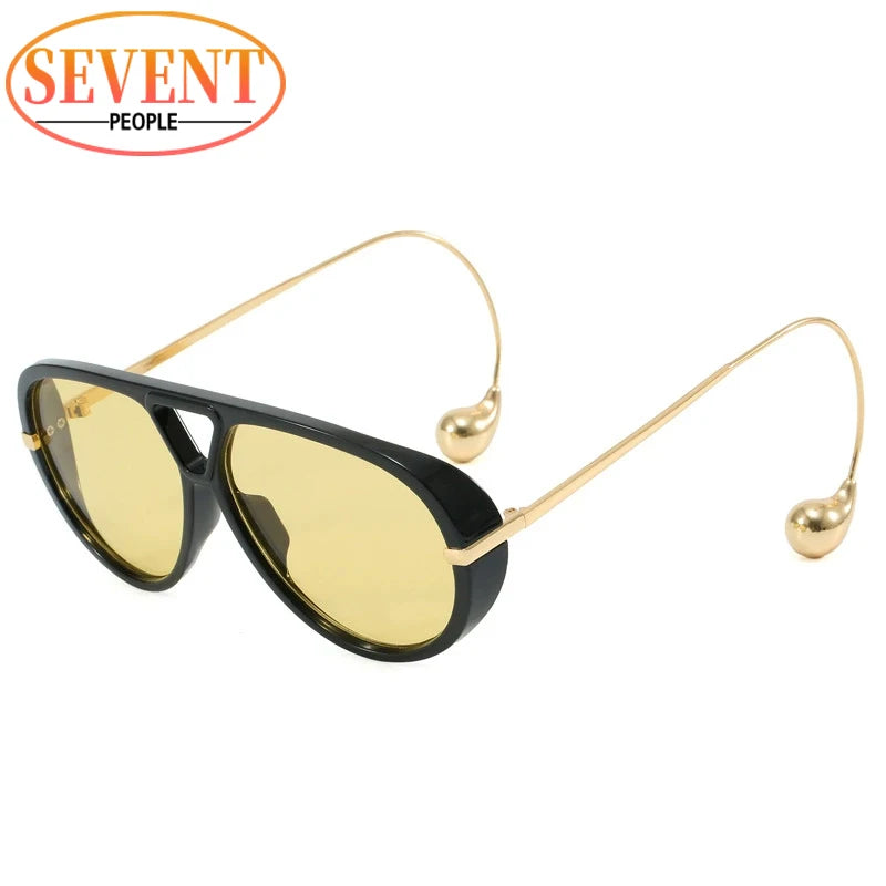 Oval Oversized Punk Sunglasses Women 2025 Luxury Vintage Metal Toad Frame Double Beam Sunglass Trendy UV400 Protection Eyewear