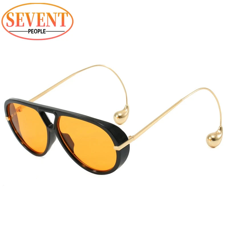 Oval Oversized Punk Sunglasses Women 2025 Luxury Vintage Metal Toad Frame Double Beam Sunglass Trendy UV400 Protection Eyewear