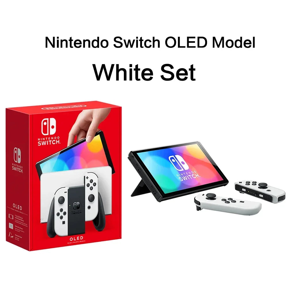 Nintendo Switch OLED Video Game Console with Joy Con 7 Inch OLED Screen TV Tabletop Handheld Mode 64GB White and Blue Red Set