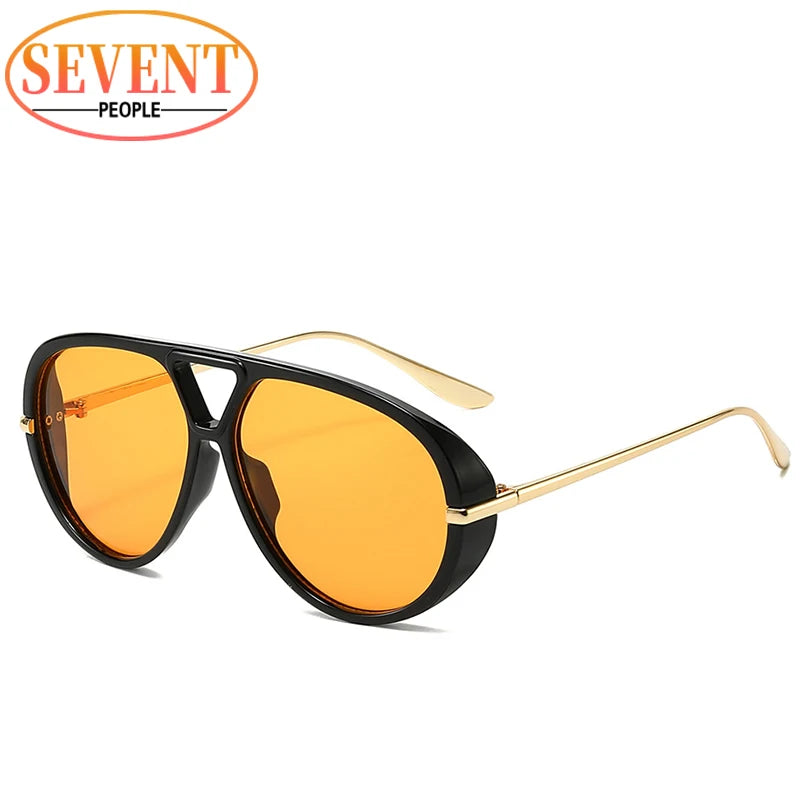 Oval Oversized Punk Sunglasses Women 2025 Luxury Vintage Metal Toad Frame Double Beam Sunglass Trendy UV400 Protection Eyewear