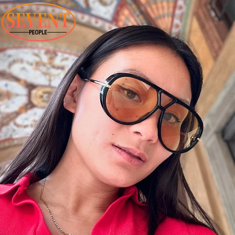 Oval Oversized Punk Sunglasses Women 2025 Luxury Vintage Metal Toad Frame Double Beam Sunglass Trendy UV400 Protection Eyewear