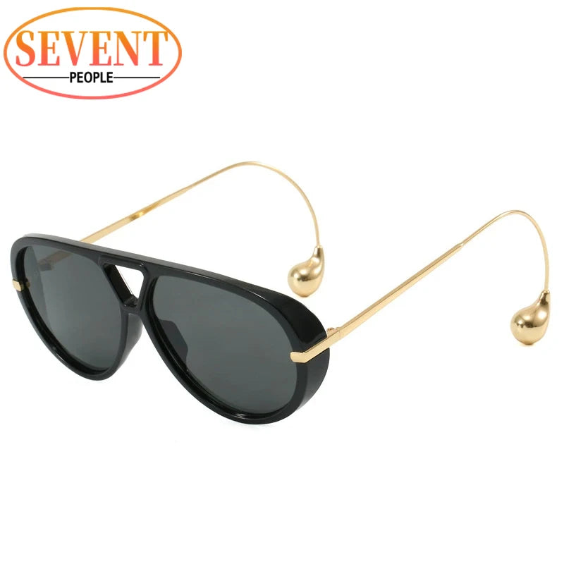 Oval Oversized Punk Sunglasses Women 2025 Luxury Vintage Metal Toad Frame Double Beam Sunglass Trendy UV400 Protection Eyewear