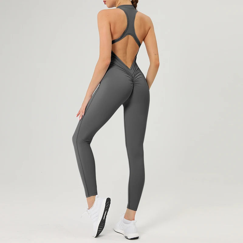 Scrunch Gym Jumpsuit Women's Fitness Suit Short Sets Sports Overalls for Woman Tracksuit Yoga Clothing Zipper Workout Sportswear