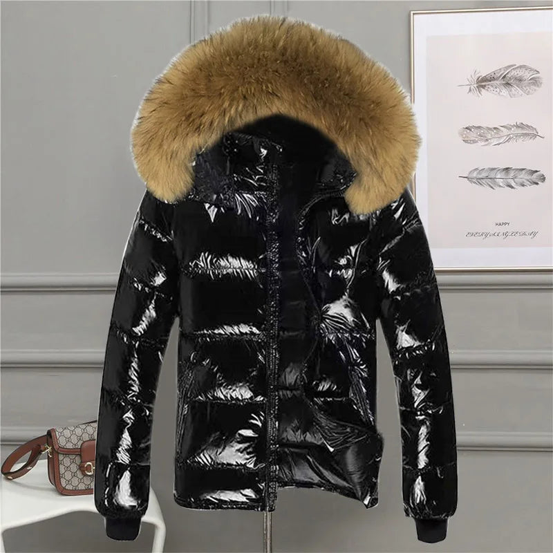 Winter Jacket Men Parkas Thicken Warm Coat Mens Glossy Black Jackets Solid Color Parka Coat Men's  Fashion New Streetwear 5XL