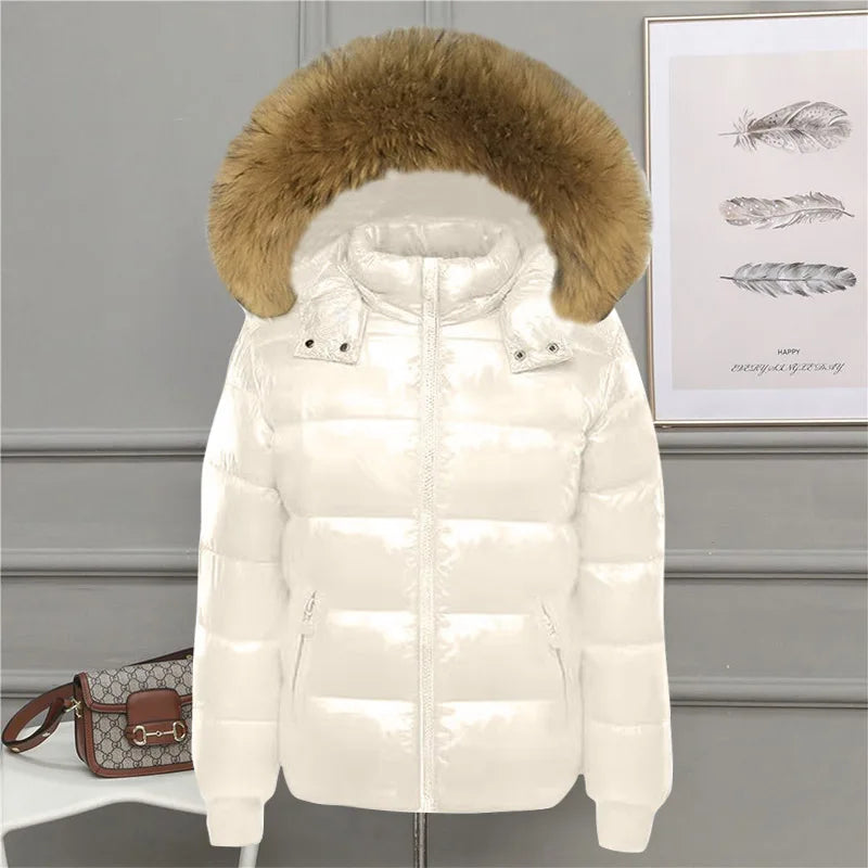 Big Fur 2023 New Winter Bright Cotton-Padded Jacket Men's Short Coat Thick Parkas Fashion Black Winter Jacket Men Warm Outerwear