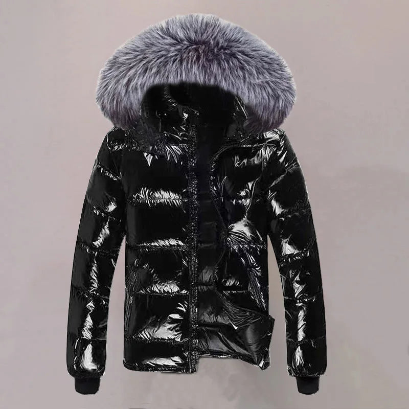 Big Fur 2023 New Winter Bright Cotton-Padded Jacket Men's Short Coat Thick Parkas Fashion Black Winter Jacket Men Warm Outerwear