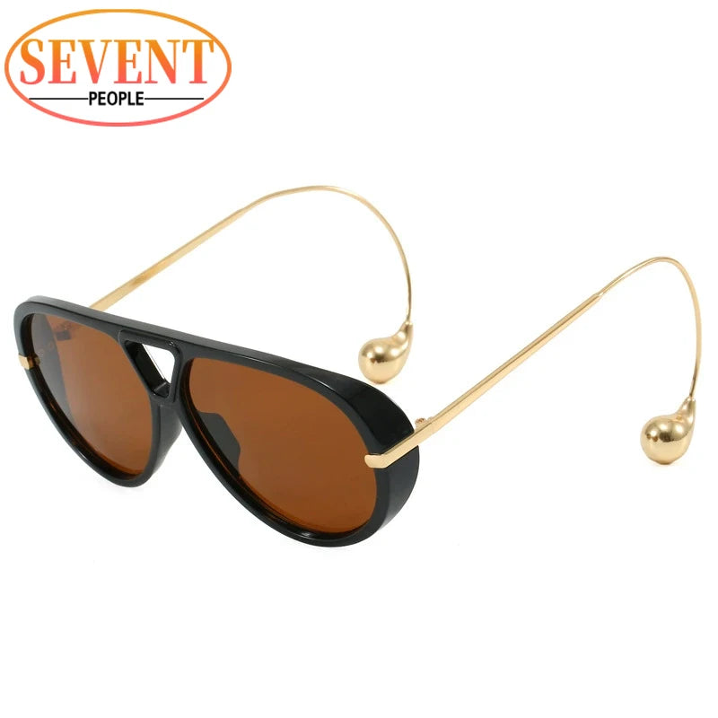 Oval Oversized Punk Sunglasses Women 2025 Luxury Vintage Metal Toad Frame Double Beam Sunglass Trendy UV400 Protection Eyewear