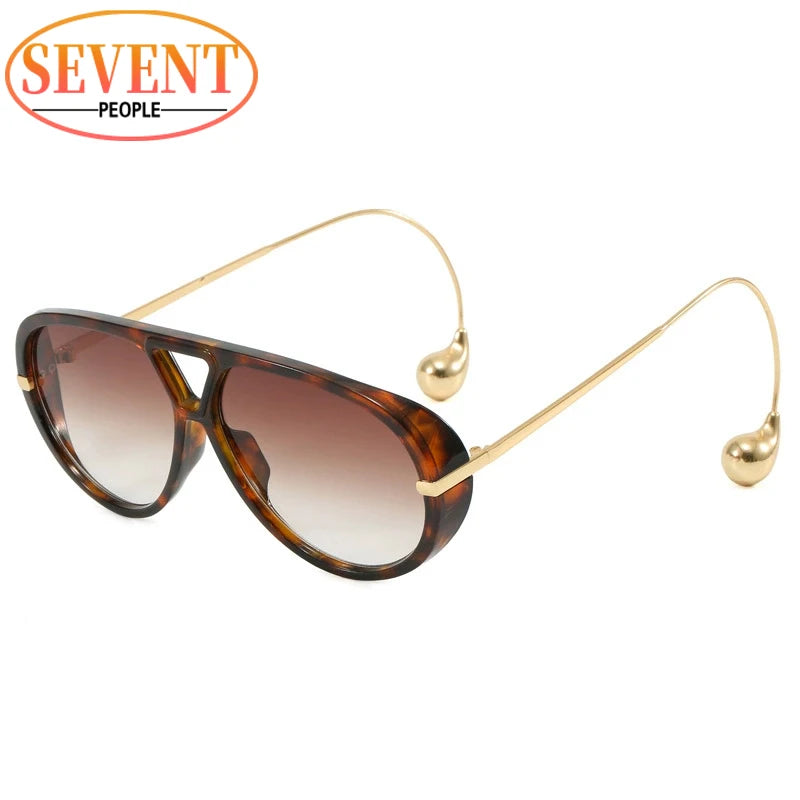 Oval Oversized Punk Sunglasses Women 2025 Luxury Vintage Metal Toad Frame Double Beam Sunglass Trendy UV400 Protection Eyewear