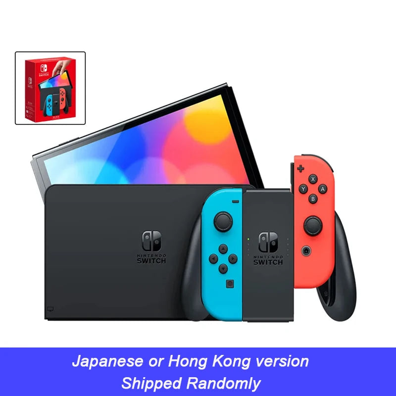 Nintendo Switch OLED Video Game Console with Joy Con 7 Inch OLED Screen TV Tabletop Handheld Mode 64GB White and Blue Red Set