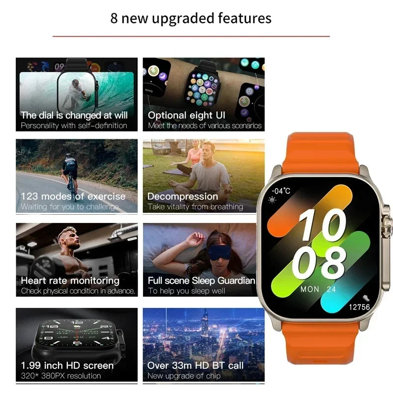 Nuevo reloj inteligente T10 U2 49mm 2024 nuevo NFC hombres mujeres GPS Track Bluetooth llamada BT música juegos carga inalámbrica Smartwatch