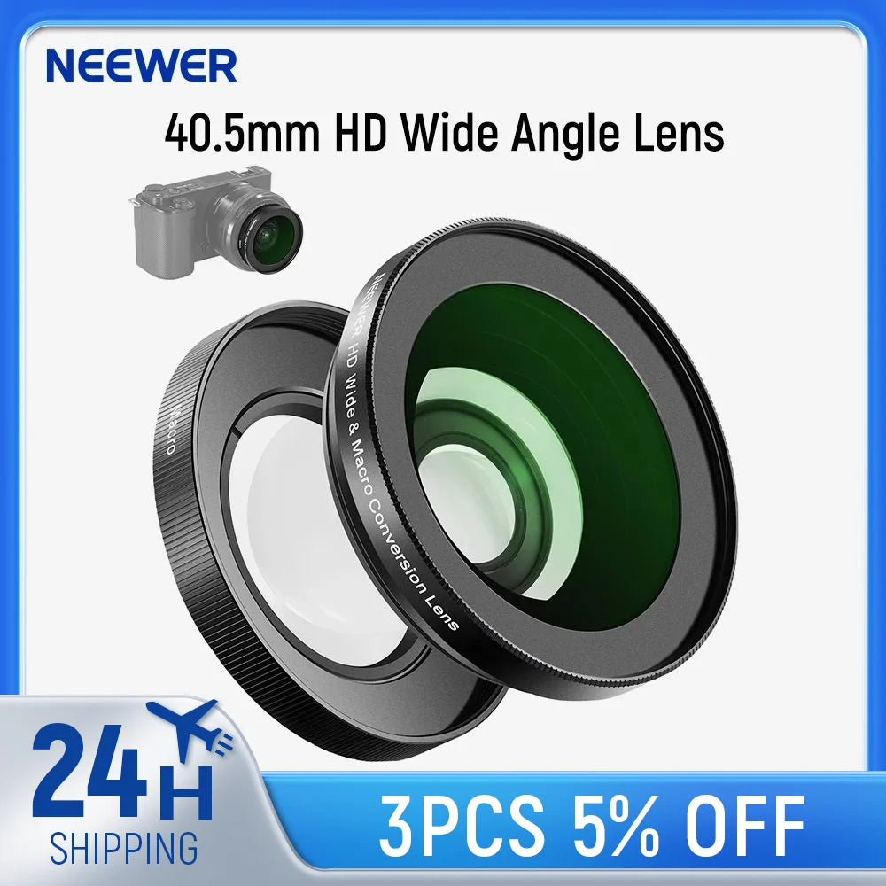 NEEWER 40.5mm HD Wide Angle Lens For Sony ZV-1F ZV-E10 A5000 A6000,2 in 1 18mm Wide Angle & 10x Macro Additional Lens Adapter