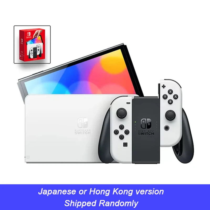 Nintendo Switch OLED Video Game Console with Joy Con 7 Inch OLED Screen TV Tabletop Handheld Mode 64GB White and Blue Red Set