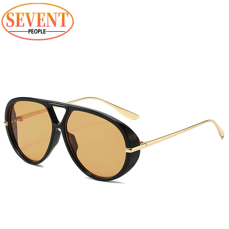 Oval Oversized Punk Sunglasses Women 2025 Luxury Vintage Metal Toad Frame Double Beam Sunglass Trendy UV400 Protection Eyewear