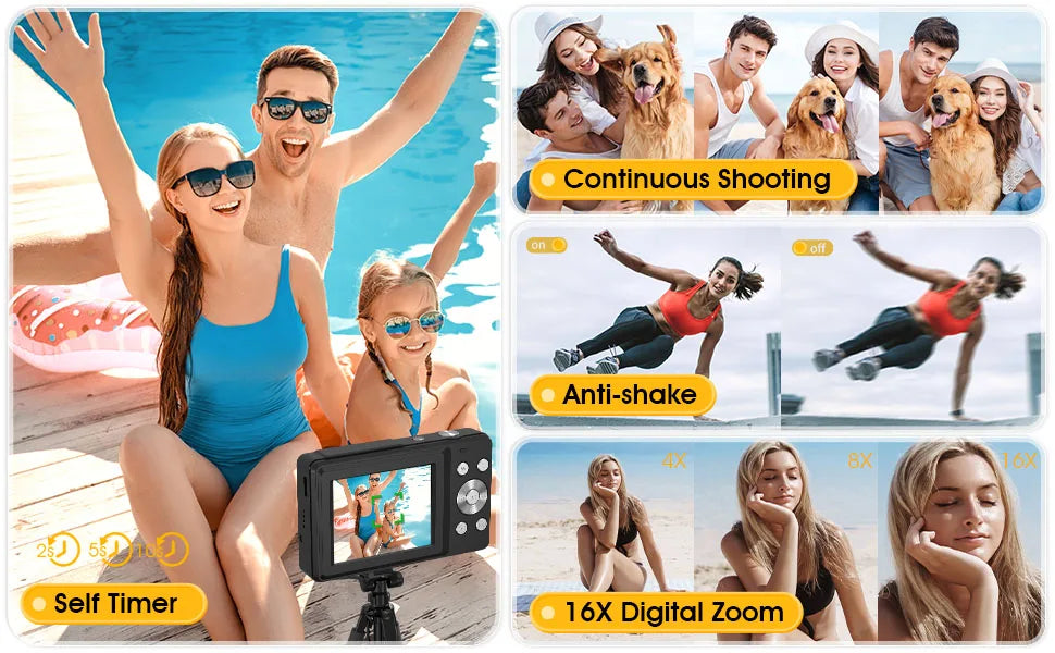 HD 1080P 2.4 inch digital Camera Rechargeable Cameras with 16x Zoom Compact Camera 44MP Cameras for kids Beginner Camera