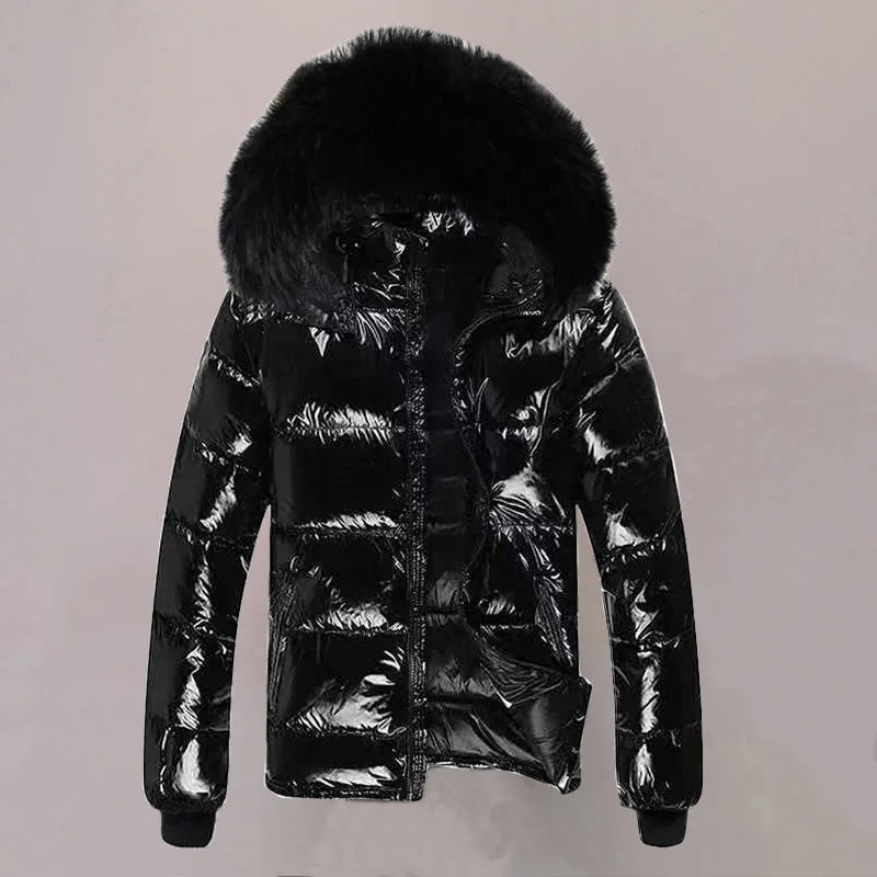 Big Fur 2023 New Winter Bright Cotton-Padded Jacket Men's Short Coat Thick Parkas Fashion Black Winter Jacket Men Warm Outerwear