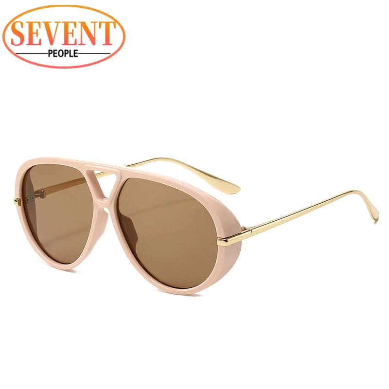 Oval Oversized Punk Sunglasses Women 2025 Luxury Vintage Metal Toad Frame Double Beam Sunglass Trendy UV400 Protection Eyewear