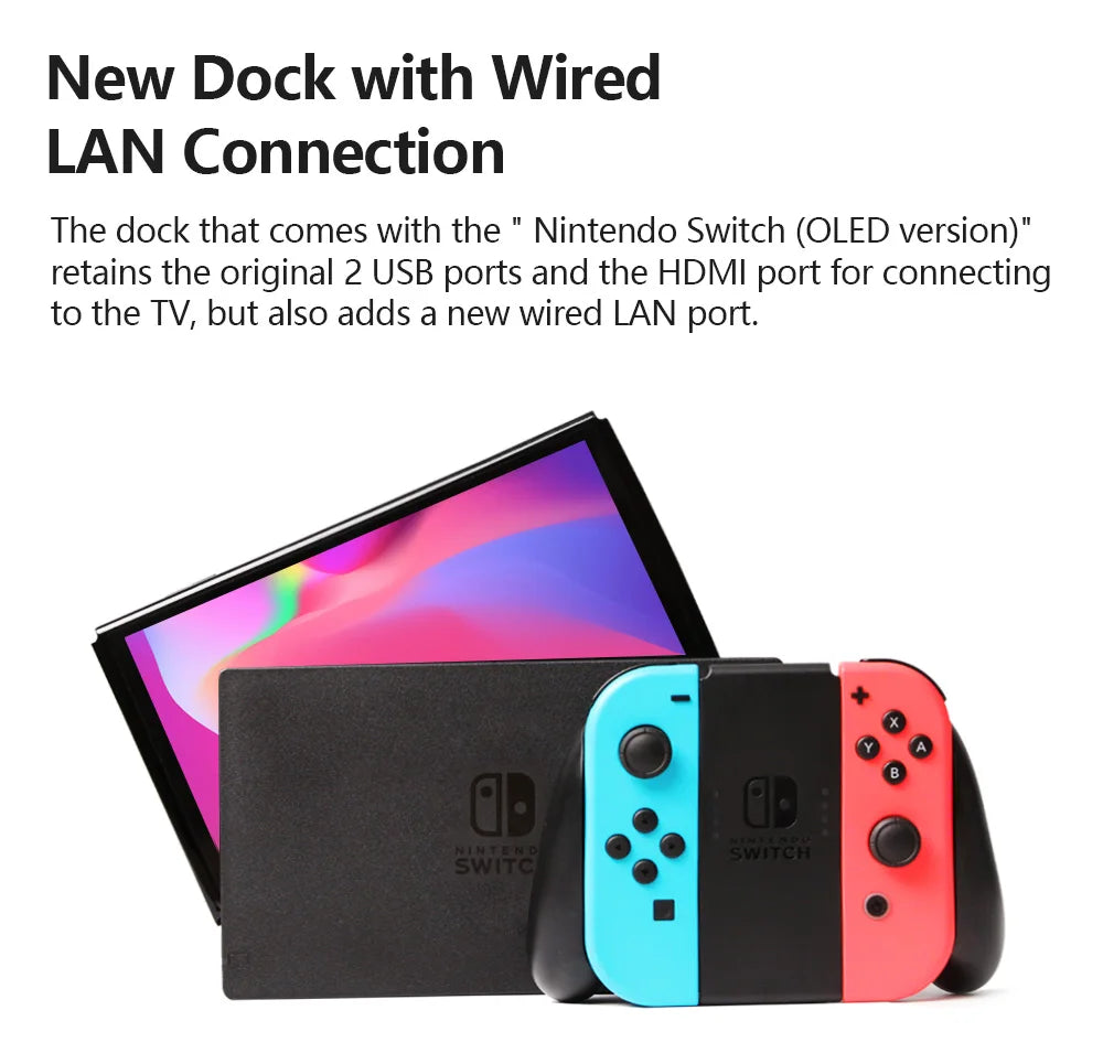 Nintendo Switch OLED Video Game Console with Joy Con 7 Inch OLED Screen TV Tabletop Handheld Mode 64GB White and Blue Red Set