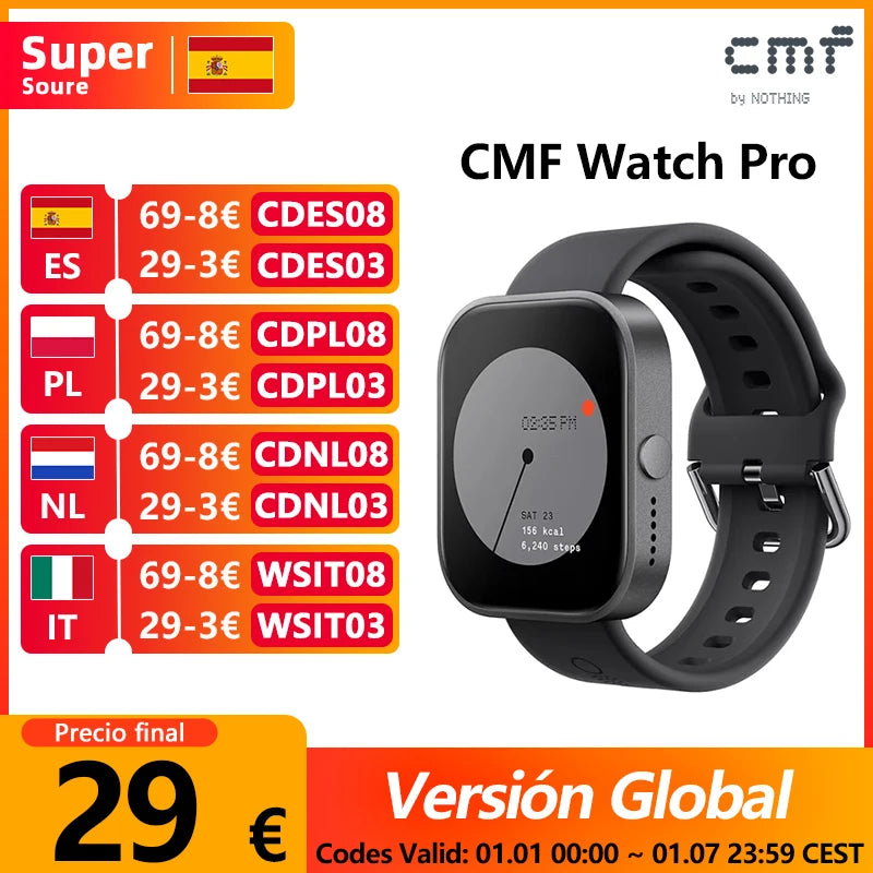 Global Version CMF by Nothing Watch Pro 1.96" AMOLED Bluetooth 5.3 BT Calls with AI Noise Reduction GPS Smartwatch CMF watch Pro