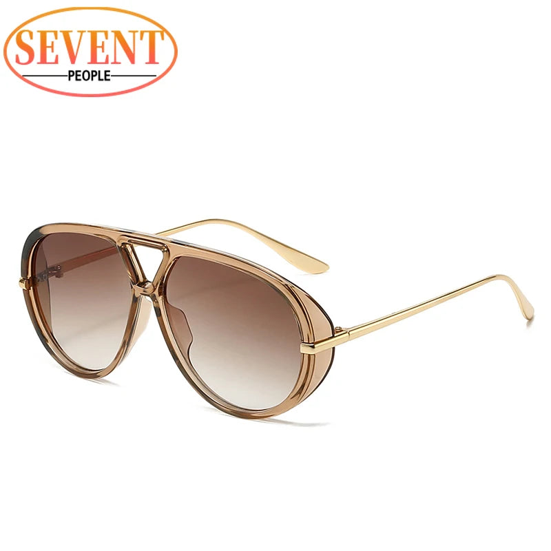 Oval Oversized Punk Sunglasses Women 2025 Luxury Vintage Metal Toad Frame Double Beam Sunglass Trendy UV400 Protection Eyewear