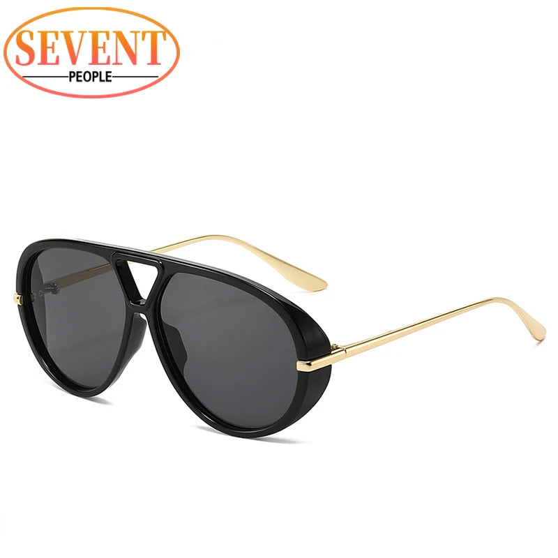 Oval Oversized Punk Sunglasses Women 2025 Luxury Vintage Metal Toad Frame Double Beam Sunglass Trendy UV400 Protection Eyewear