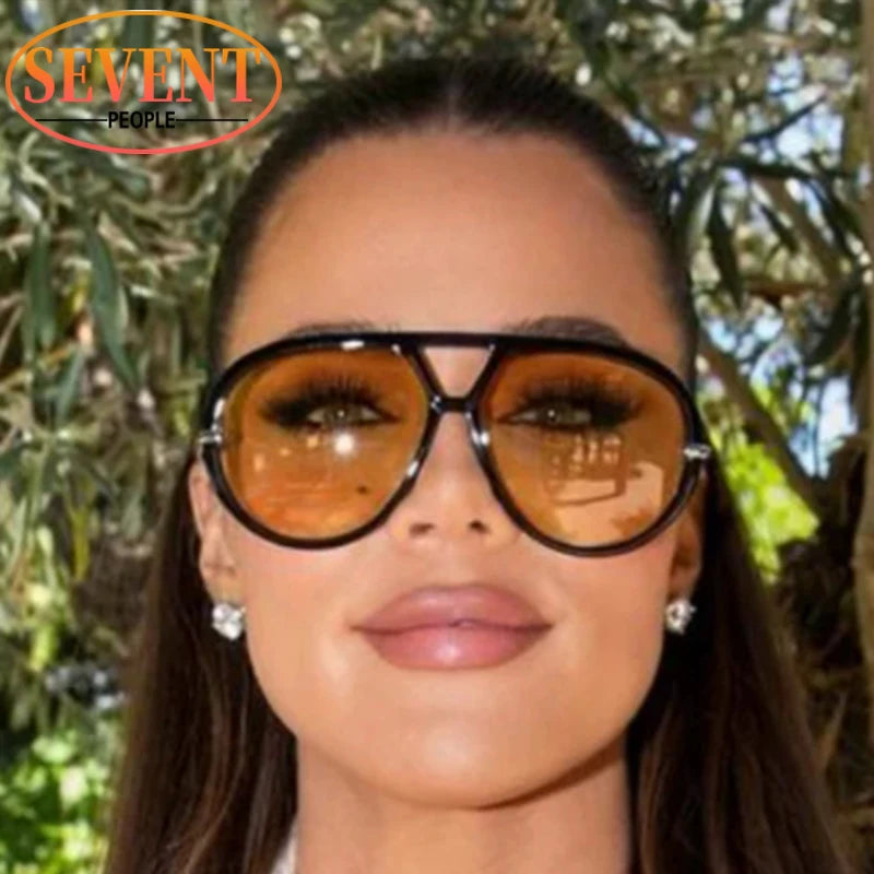 Oval Oversized Punk Sunglasses Women 2025 Luxury Vintage Metal Toad Frame Double Beam Sunglass Trendy UV400 Protection Eyewear